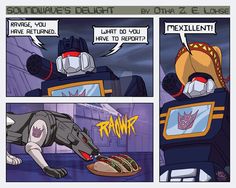 a comic strip with an image of a robot eating food