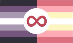 an infinite sign on a multicolored background with horizontal stripes and a white circle in the center