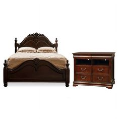 a bed, dresser and night stand are shown in two different colors on this white background