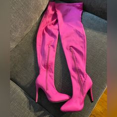 Hot Pink Women’s Stretchy Knee High Boots Size 5.5. Worn For A Photo Shoot Pretty Much Brand New Pink Fitted High Heel Knee-high Boots, Fitted Pink Knee-high High Heel Boots, Pink Fitted Winter Boots, Fitted Pink Winter Boots, Pink Pointed Toe Boots With Zipper Closure, Fitted Pink Knee-high Heeled Boots, Fitted Pink Knee-high Boots For Night Out, Fitted Pink Boots, Casual Fitted Heeled Boots With Zipper Closure