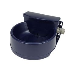 a blue toilet bowl with the lid open