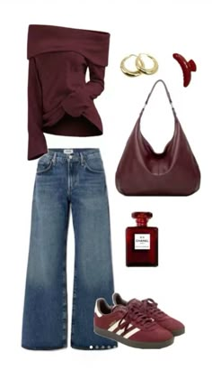 Chill Christmas Outfit, Cherry Bag Outfit, Cherry Red Outfit Ideas, Red Outfit Casual, Animated Outfits, Stylish Outfits Casual, Campus Outfit, Simple Outfits For School, Mood Clothes