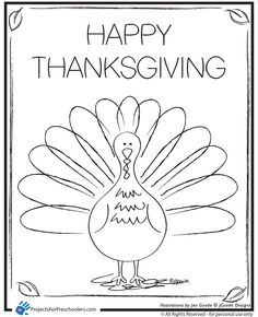 a happy thanksgiving coloring page with a turkey