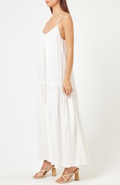 Get an effortless look in this billowy maxi dress fashioned with thin adjustable straps and a deep V-back that shows off just the right amount of skin. 55" length (size Small) Slips on over head Deep V-neck Adjustable straps Side slit Unlined 100% viscose Hand wash, dry flat Imported Effortless Look, L Space, Style Maxi Dress, Nordstrom Store, Nordstrom Dresses, Deep V Neck, Adjustable Straps, Fashion Dresses, Cover Up