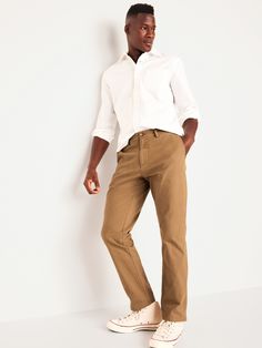 button front belt loops zip fly hip pockets back welt pockets straight thigh and leg hits below ankle model is approx.  6'1" and wears size 32w x 32lmachine wash according to the care instruction label spandex 2% cotton 98% Khaki Pants Outfit Men Fall, Khaki Pants Men Outfit, Mens Khaki Pants Outfit, Khaki Pants Outfit Men, Khaki Pants Outfit, Camel Pants, Pants Outfit Men, Khaki Pants Men, Gap Men