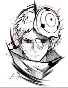 a drawing of an anime character with red eyes