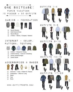 an image of men's clothing info sheet for the one suitcase paris vacation guide