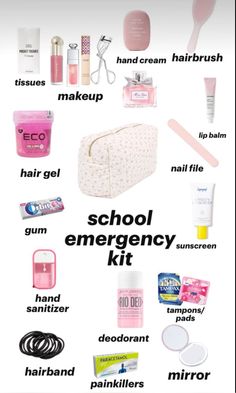 the contents of a school emergency kit are shown in this graphic above it's description