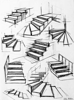 sketches of stairs and steps in various positions