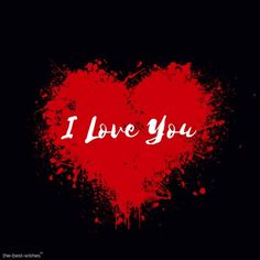 a red heart with the words i love you written on it in white ink over a black background