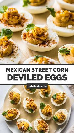 mexican street corn deviled eggs on a plate