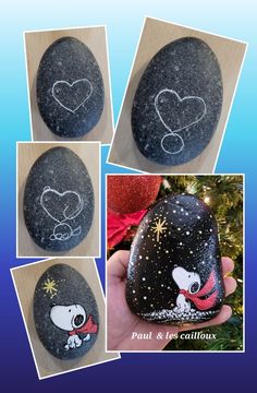 four pictures of rocks with drawings on them