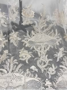 1 Yard Ivory Mushroom Lace Fabric,heavy Embroidery Champange Lace With Sequins,bridal Dress,french Lace,wedding Dress Lace,bridal Veil Lace - Etsy Mushroom Wedding Dress, Mushroom Wedding Decor, Snowflake Lace, Mushroom Wedding, French Lace Wedding Dress, Lace Top Wedding Dress, Mushroom Embroidery, Cottagecore Wedding, Lace Veils Bridal