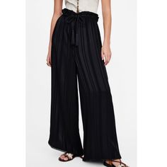 Zara Black Wide Leg Pants. Nwot. Never Worn. Perfect Condition. Size Xs. Color- Black. 100% Viscose. Waist (Laying Flat On 1 Side)- 13” Hips- 19” Inseem- 28” Leg Opening (One Side)- 14” Retail- $98 Bought At Zara In Singapore. Never Worn. (554-Fr) Black Wide-leg Pants For Date Night, Black Wide-leg Pants For Spring, Black Wide-leg Spring Pants, Wide Leg Pants For Date Night In Summer, Black High-waisted Wide Leg Pants For Summer, Black Straight Pants For Summer, Wide Leg Pants For Spring Date Night, Wide Leg Pants For Date Night In Spring, Black Wide Leg Pants With Elastic Waistband For Summer