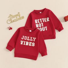 Includes: SweaterMaterial: Cotton BlendGender: Boys & GirlsPattern: LettersSleeve Length: LongSummary: Baby Toddler Long Sleeve Embroidered Red Jolly Vibes or Better Not Pout Christmas Sweater Xmas Letter, Better Not Pout, Toddler Christmas Shirt, Red Christmas Sweater, Toddler Christmas, Letter Embroidery, Girl Sweatshirts, Loose Tops, Christmas Girl