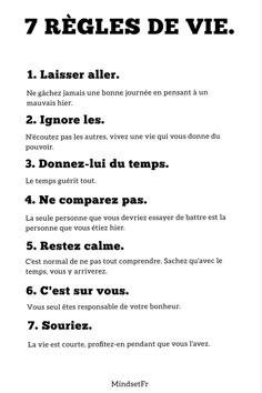 an image of a poster with the words 7 regles de vie in english and french