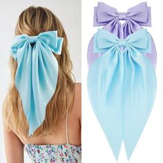 PRICES MAY VARY. ❤️ 2 Styles: 2 different styles and colors make them easy to match your outfit, nice and strong, grip hair really well, good for keeping your hair tidy and making you look elegant. ❤️ Amazing Material：Hair bows barrettes made from metal french clips and feature decorative silky satin fabric with long tail, soft and durable, cute bow and long tail, It can be matched with any sweet girls's costume. Not only can it be used as a hair clip, but also as a DIY accessories. ❤️ Great Siz Ribbon Barrettes, Purple Hair Bows, Blue Hair Bows, Big Hair Bows, French Clip, Hair Claw Clips, Hair Ribbons, Hair Accessories Clips, Claw Clips