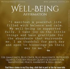 a poem written in the language of well being affirmation on a brown background