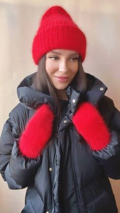 Fluffy winter set of red color will not leave you without attention ❤️  The hat and mittens are very warm and soft. The hat has 2 lapels, it will keep you warm in winter. These fluffy angora accessories for women do not irritate the skin. A warm and stylish accessory for fall, winter or spring days. Winter hat and mittens made of : 70% angora, 30% nylon Angora hat, size: 56-58 cm (22" - 23") Hat length 24 cm (9,4") Angora mittens, size: Mitten length 24 cm (9,4") Color : red hat and mittens * Can be made in another color. Please email me if you need the set in a different color. The hat and mittens can be sold separately.  Care recommendations: Hand wash at 30oC/ 86oF. Do not dry in a drying machine. Do not bleach. Do not wring out or wring out the wet part. Always dry horizontally on a to Red Winter Beanie, Warm Red Winter Hat, Winter Set, Red Hats, Spring Day, Beautiful Packaging, Stylish Accessories, Red Color, I Dress