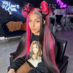 Color Pink | Transparent Lace| T Part Lace Front | 150% Density – LABHAIRS® Black Hair With Purple Highlights, Black Hair With Purple, Hair With Purple Highlights, Hair With Purple, Purple Hair Highlights, Future Hairstyles, Hair Colorful, Straight Human Hair Wigs, Purple Highlights