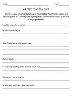 an artist's statement worksheet with the words art and writing on it