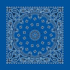 a blue bandanna with white designs on it