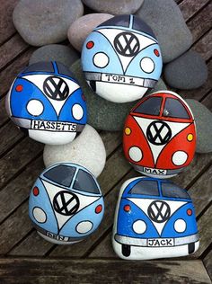 some rocks with cars painted on them and the words, save $ 3 99 per pound