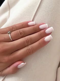 Upgrade Your Look With 24pcs Short Square French Style Full Cover Fake Nail Set | SHEIN USA Square Nails Short French, Short Acrylic French Manicure, Short Acrylic Nails Coffin Summer, Square Acrylic Nails Colors, French Trendy Nails, Cute Nails For Work Simple, Back To Work Nails, Best Nails For Photoshoot, French Nails With Funny Bunny