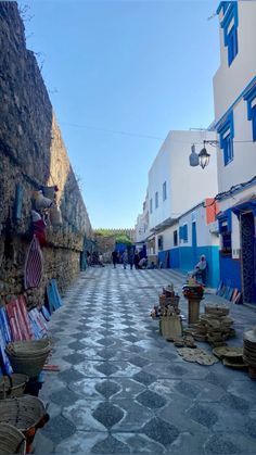 an empty street with many items on the ground