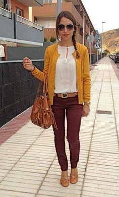 Burgundy Pants Outfit, The Asterisk, Gray Outfit, Maroon Pants, Mustard Cardigan, Burgundy Pants, Teaching Outfits, Yellow Cardigan, Mode Casual