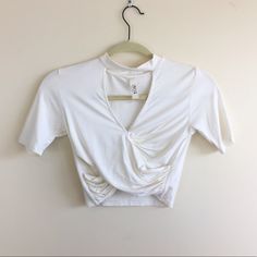 V-Neck Wrap Crop Top By Jolie Los Angeles. Size Small In Off-White New Without Tags Short Sleeve / Stretchy / Wrap Style Length: 15" Underarm To Underarm: 14.5" Before Stretch 92% Rayon, 8% Spandex Boutique Spring Summer Fall Casual Date Night Weekend Party White V-neck Top For Spring Day Out, White Fitted V-neck Top For Summer, Fitted White V-neck Top For Summer, White V-neck Crop Top For Spring, Chic White Fitted V-neck Top, Chic White V-neck Crop Top, White Fitted V-neck Crop Top, Stretch V-neck Cropped T-shirt For Summer, White Stretch V-neck Top For Summer