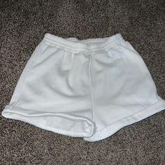 White Sweatpants Shorts. Size Small. Never Worn And Has No Stains White Short Pants With Elastic Waistband, Casual White Bottoms With Elastic Waistband, White Casual Shorts, Casual White Pants For Day Out, High Waist White Bottoms With Built-in Shorts, White Stretch Pants With Built-in Shorts, Stretch White Pants With Built-in Shorts, Trendy White Bottoms With Elastic Waistband, White Sporty High-waisted Shorts