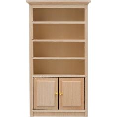 a wooden bookcase with two doors and cupboards