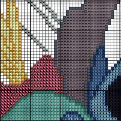 a cross stitch pattern with different colors and shapes on the bottom half of each piece