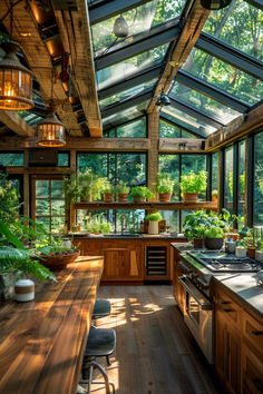 30 Unique Greenhouse Designs for Your Botanical Paradise Garden In House Design, Outdoor Garden House, Sunrooms With Plants, Creative House Design Architecture, In Home Greenhouse, House In A Greenhouse, Sunroom Greenhouse Ideas, Earthy Home Interior Design, Modern Green Interior