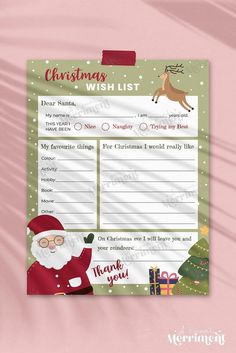 a christmas wish list with santa clause on it