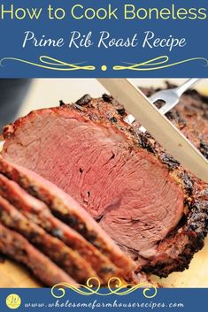 how to cook boneless prime rib roast recipe on a cutting board with a knife