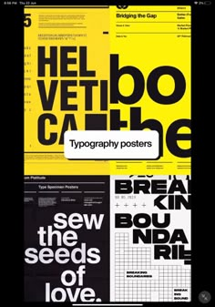 some type of typograph posters on a black and yellow background with the words hell vetibo cahie