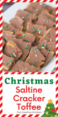 christmas saltine cracker toffee with chocolate and sprinkles on top