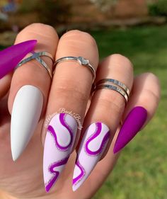 Hot Purple Nails, Nails Model, Nails Purple, Long Stiletto, Perfect Manicure, Nail Prep, Nail Pictures, Purple Swirl, Cuticle Pusher