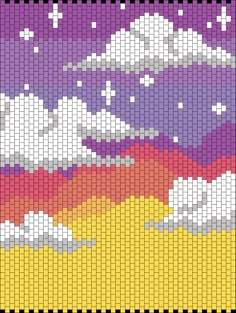 a cross stitch pattern with clouds in the sky