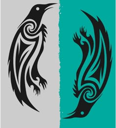 an image of two birds with different designs on them