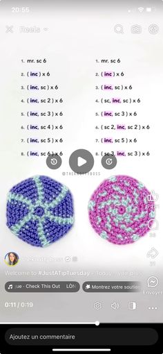 two crocheted coasters are shown on an iphone screen