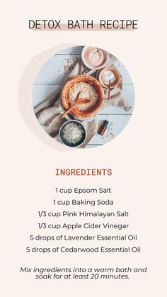 Bath Soak Ingredients, Detoxing Bath Soak, Bath Soak For Sore Muscles, Lavender Epsom Salt Bath Diy, Epson Salt Detox Bath Recipe, Bath For Sickness, Detox Bath For Sickness, Epsom Salt Bath Recipe, Epsom Salt Bath Benefits