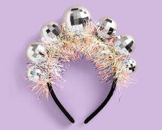 Xo Fetti Disco Ball Headband Birthday Party New Years Eve - Etsy Disco Tiles, Nye Hairstyles, Disco Hair, Disco Birthday, Birthday 10, Holiday Hair Accessories, Winter Party Decorations, Disco Glam, Festival Headband