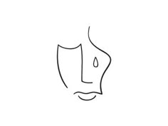 a line drawing of a woman's face with one eye open and the other half closed