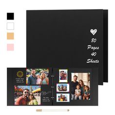 an open photo album with photos and writing on it