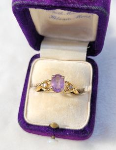 Lovely 14k heavy yellow gold electroplated ring with a lavender purple center Amethyst stone. This is circa late 1970s/early 80s, with the gem verified via Presidium. It's in good condition, please see pictures for details. Does not include my ring box. Thanks for looking! Luxury Vintage Amethyst Ring With Polished Finish, Lavender Purple, Amethyst Stone, Amethyst Ring, Ring Box, Rings Statement, Statement Rings, Beauty Book, Jewelry Rings