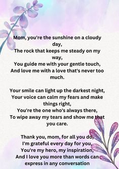 a poem written in the language of mother's day, with flowers on it