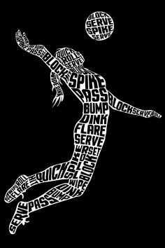 the silhouette of a basketball player is made up of words